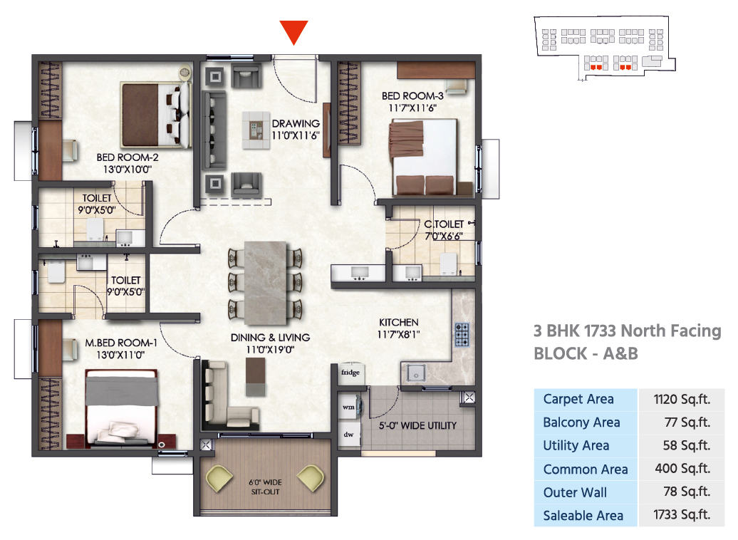 3 BHK Floor Plan